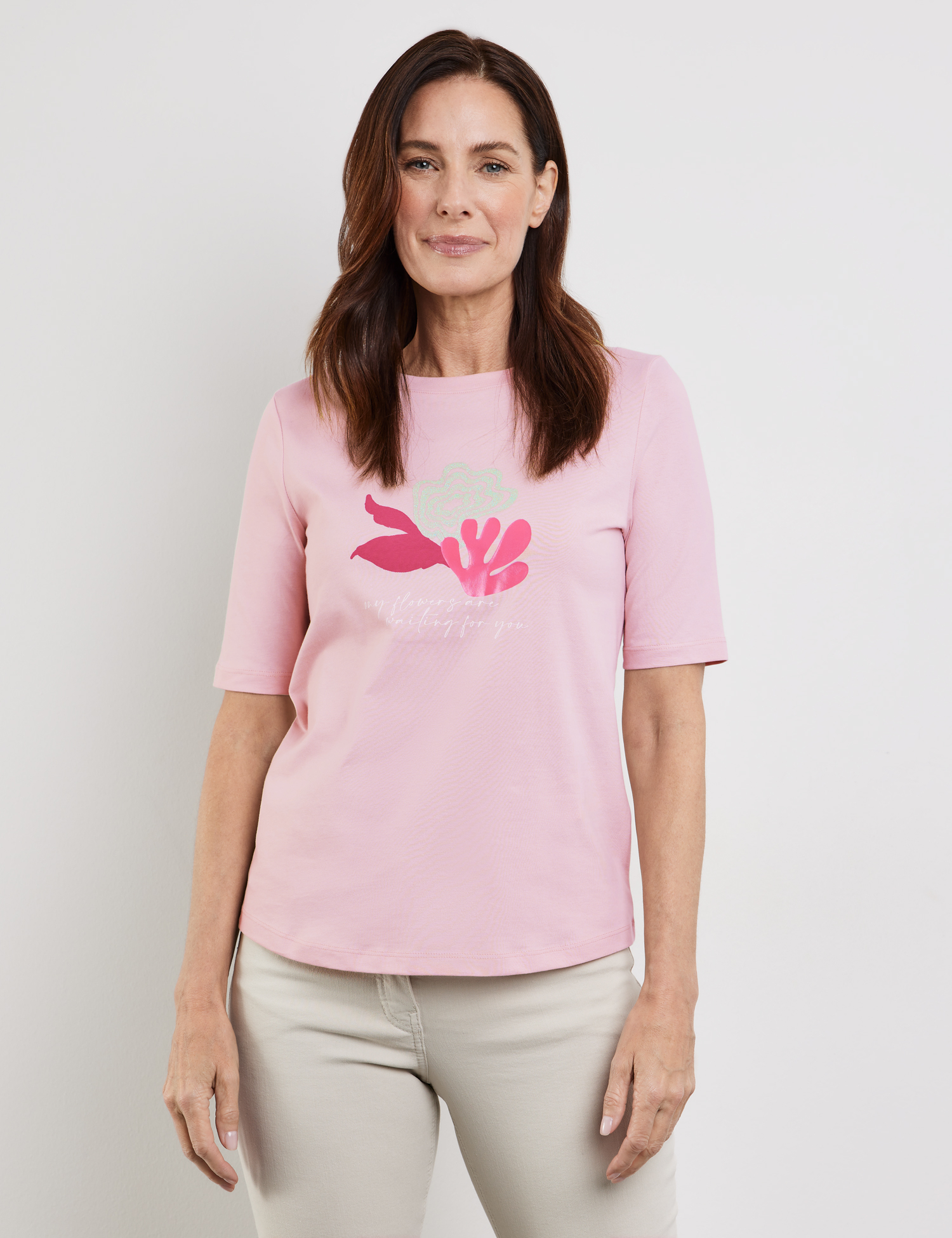 T-shirt bawełniany różowy Gerry Weber 270029-44041-30289