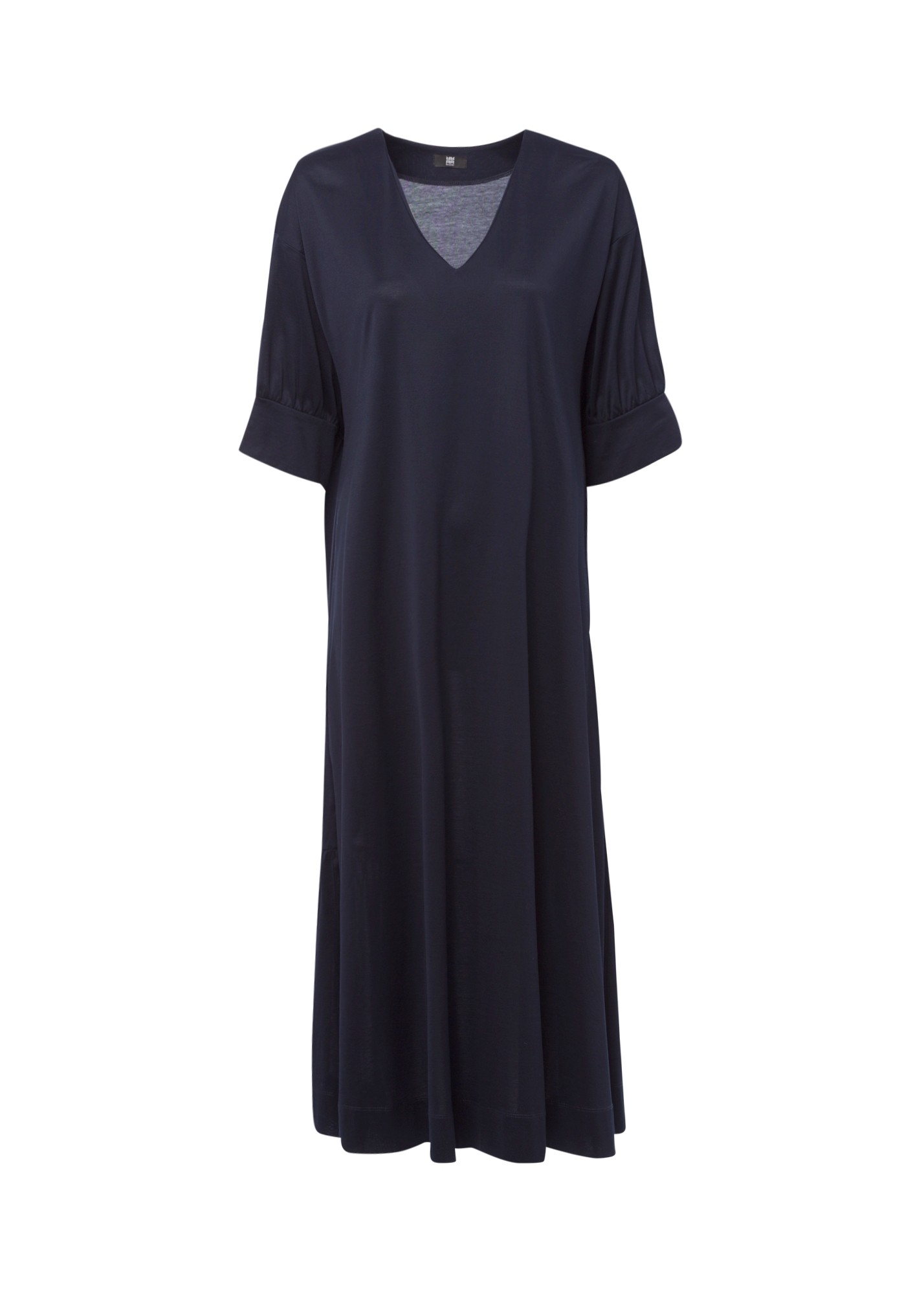 Długa sukienka, krótkie bufiaste rękawy, kolor ciemny granat Riani 136550-8195-421