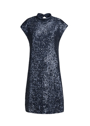 Sukienka Riani, krój prosty, wyszywana cekinami, kolor granatowy, metaliczny, błyszczący 136200-3829-421