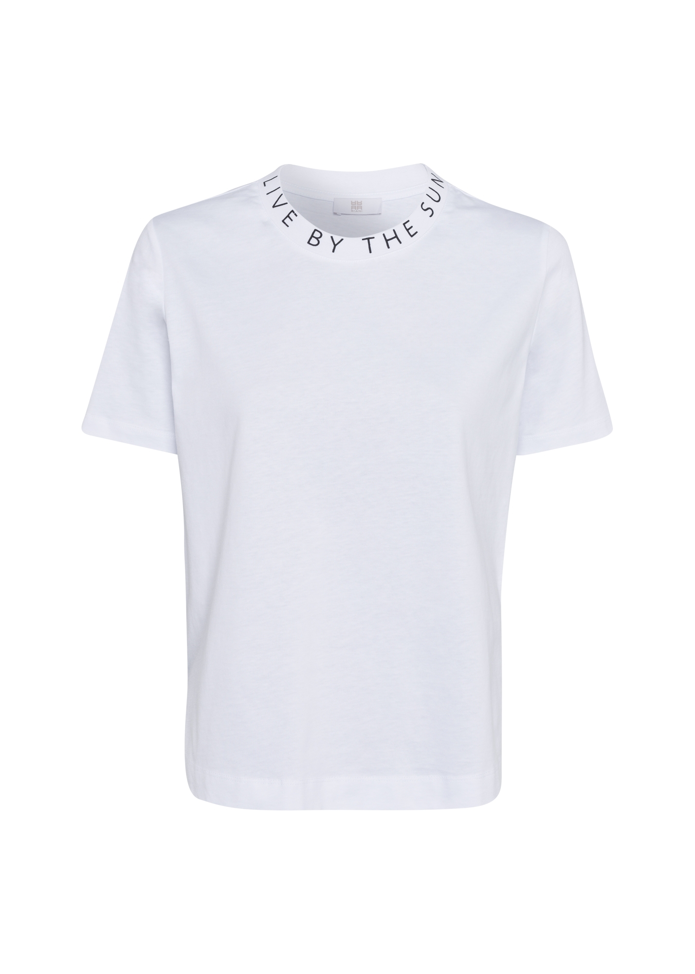 T-shirt krótki rękaw, kolor biały z czarnym napisem przy szyi Riani 138285-7909-100