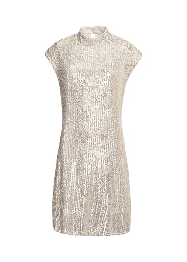 Sukienka Riani, krój prosty, wyszywana cekinami, kolor złoty, metaliczny, błyszczący 136200-3829-110